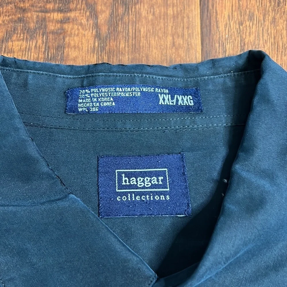 Men's Haggar navy button down patterned dress shirt XXL - Picture 3 of 5